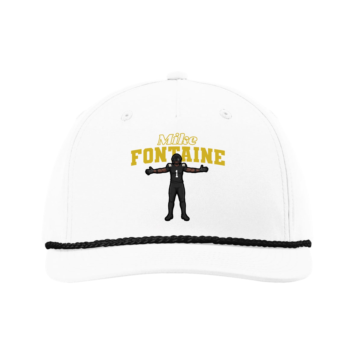 Five-Panel Classic Rope Cap — Name Arch in White