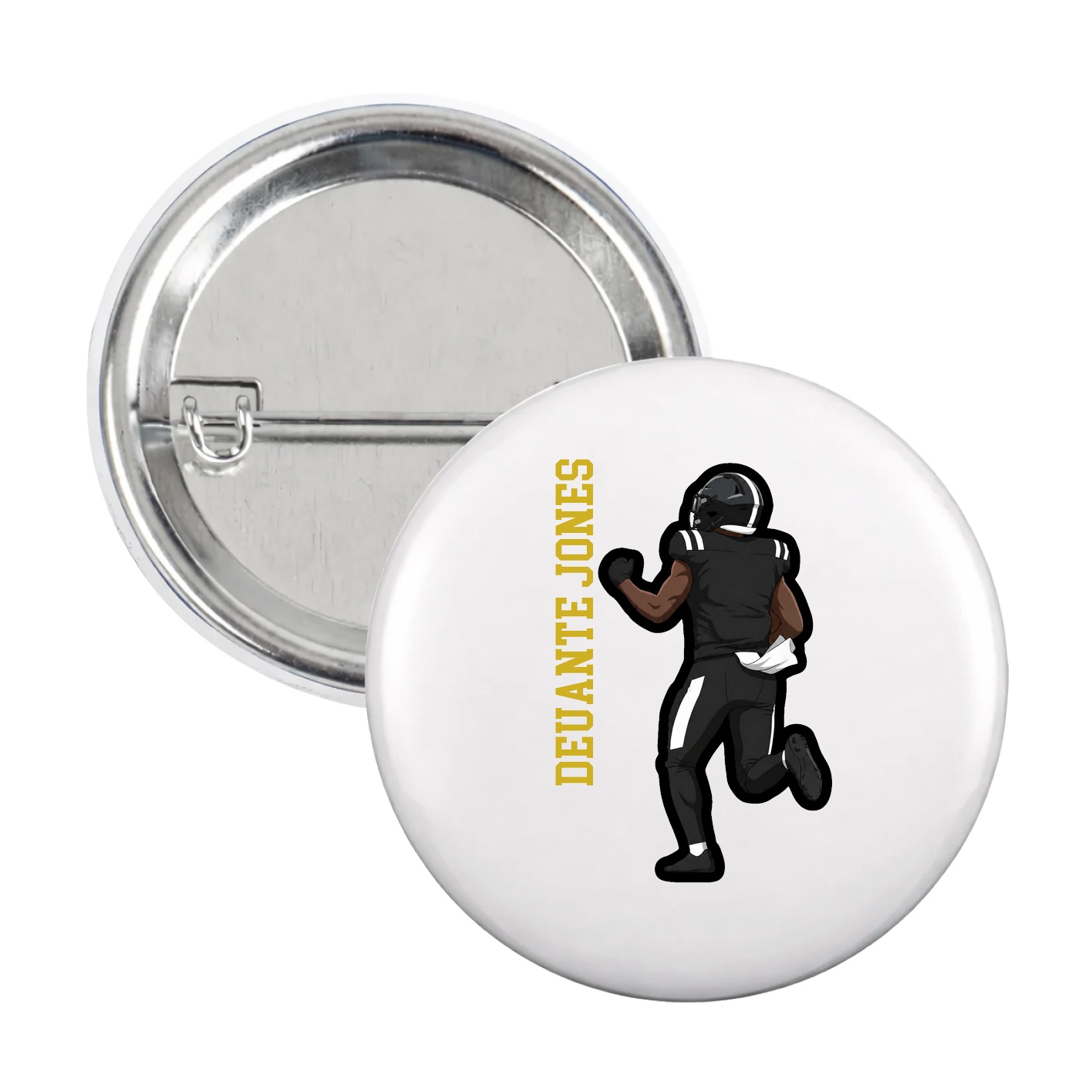Game Day Button — Name Vertical in White