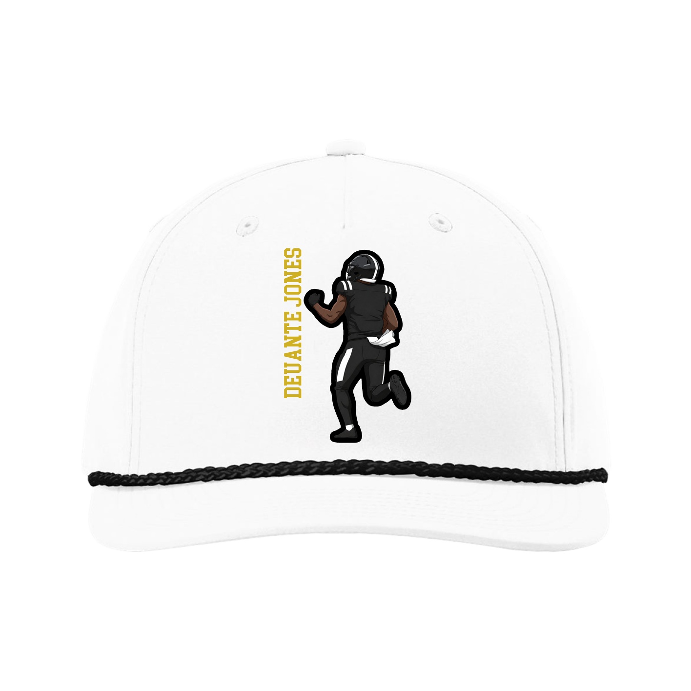 Five-Panel Classic Rope Cap — Name Vertical in White