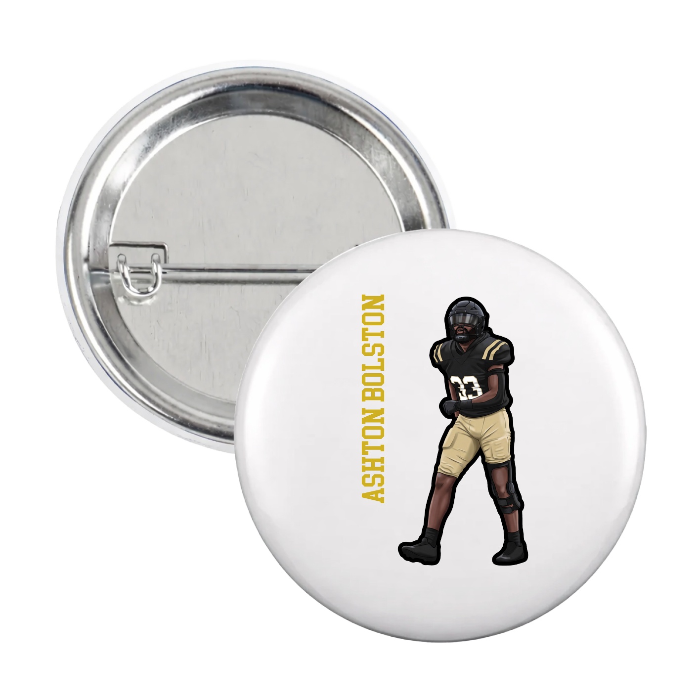 Game Day Button — Name Vertical in White