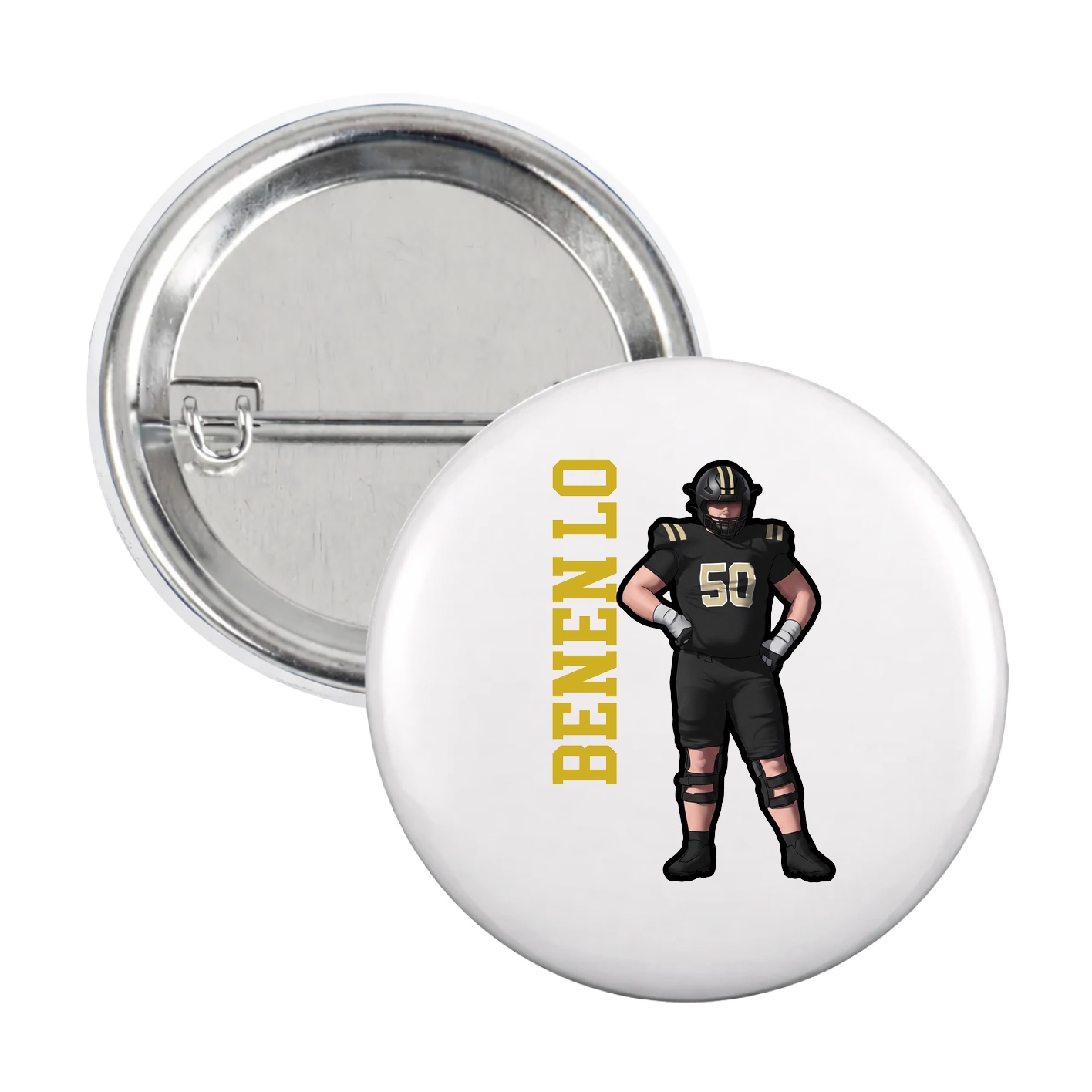 Game Day Button — Name Vertical in White