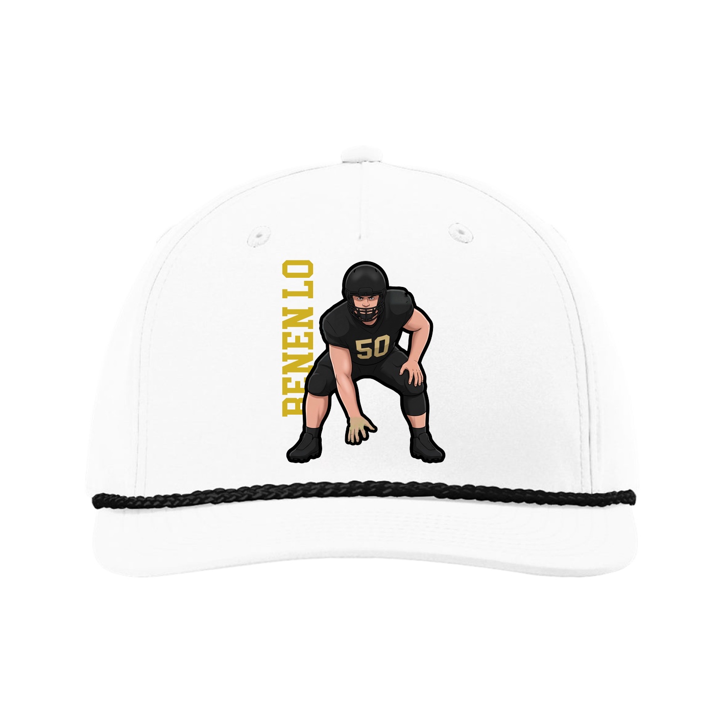 Five-Panel Classic Rope Cap — Name Vertical in White