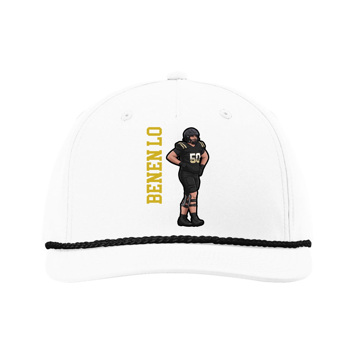 Five-Panel Classic Rope Cap — Name Vertical in White