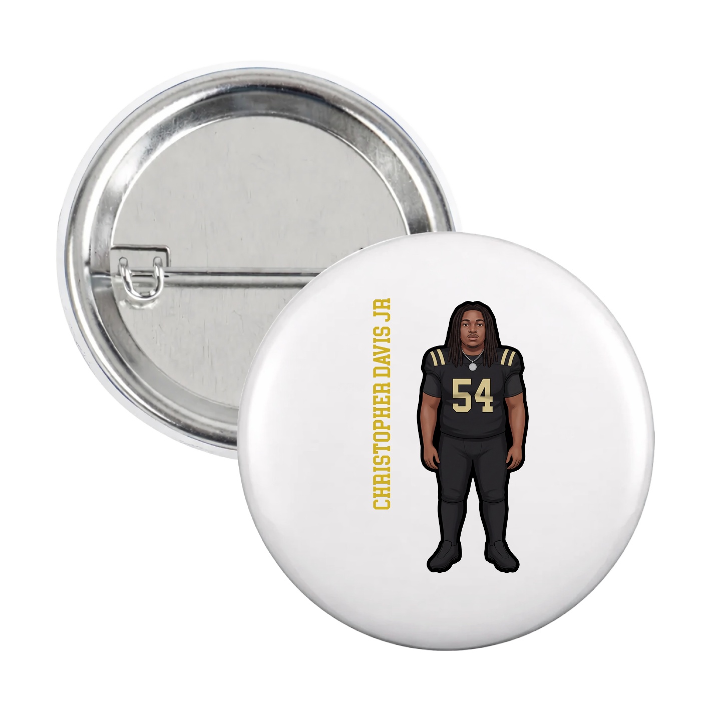 Game Day Button — Name Vertical in White