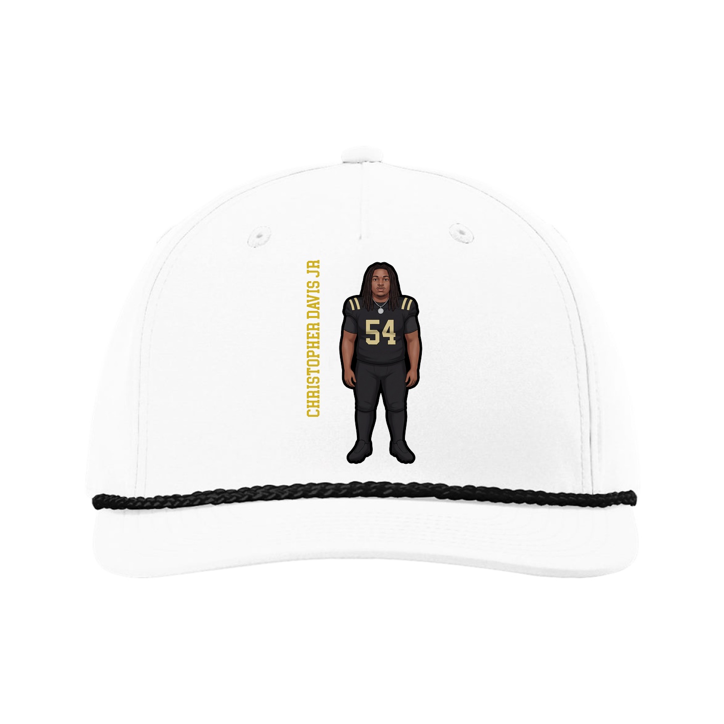 Five-Panel Classic Rope Cap — Name Vertical in White