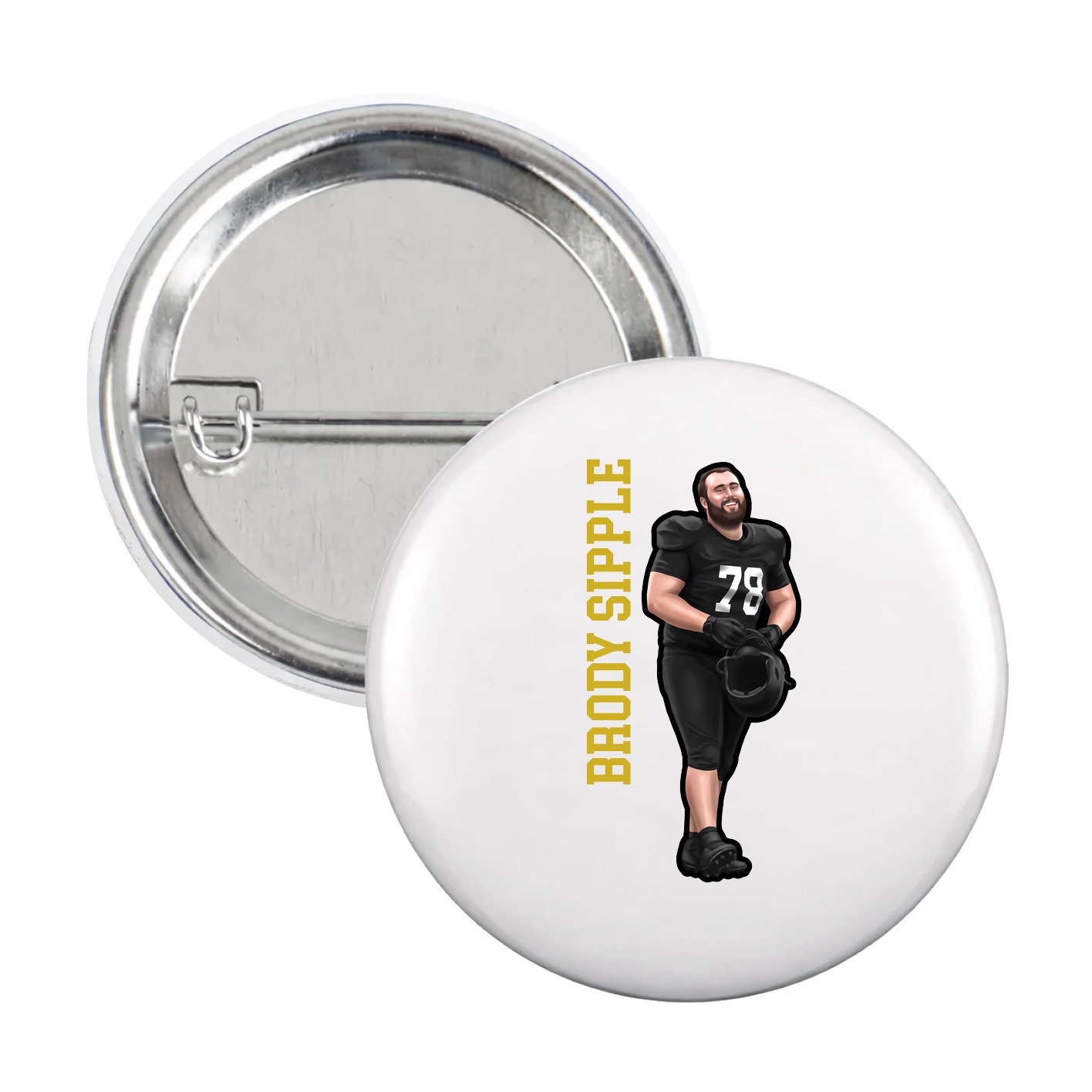 Game Day Button — Name Vertical in White