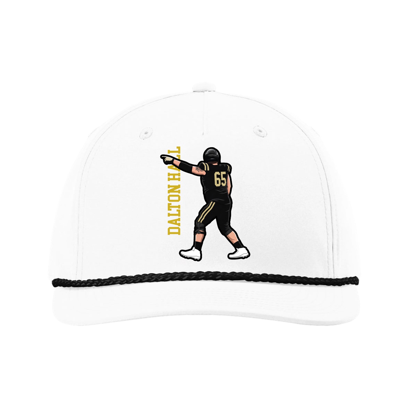 Five-Panel Classic Rope Cap — Name Vertical in White