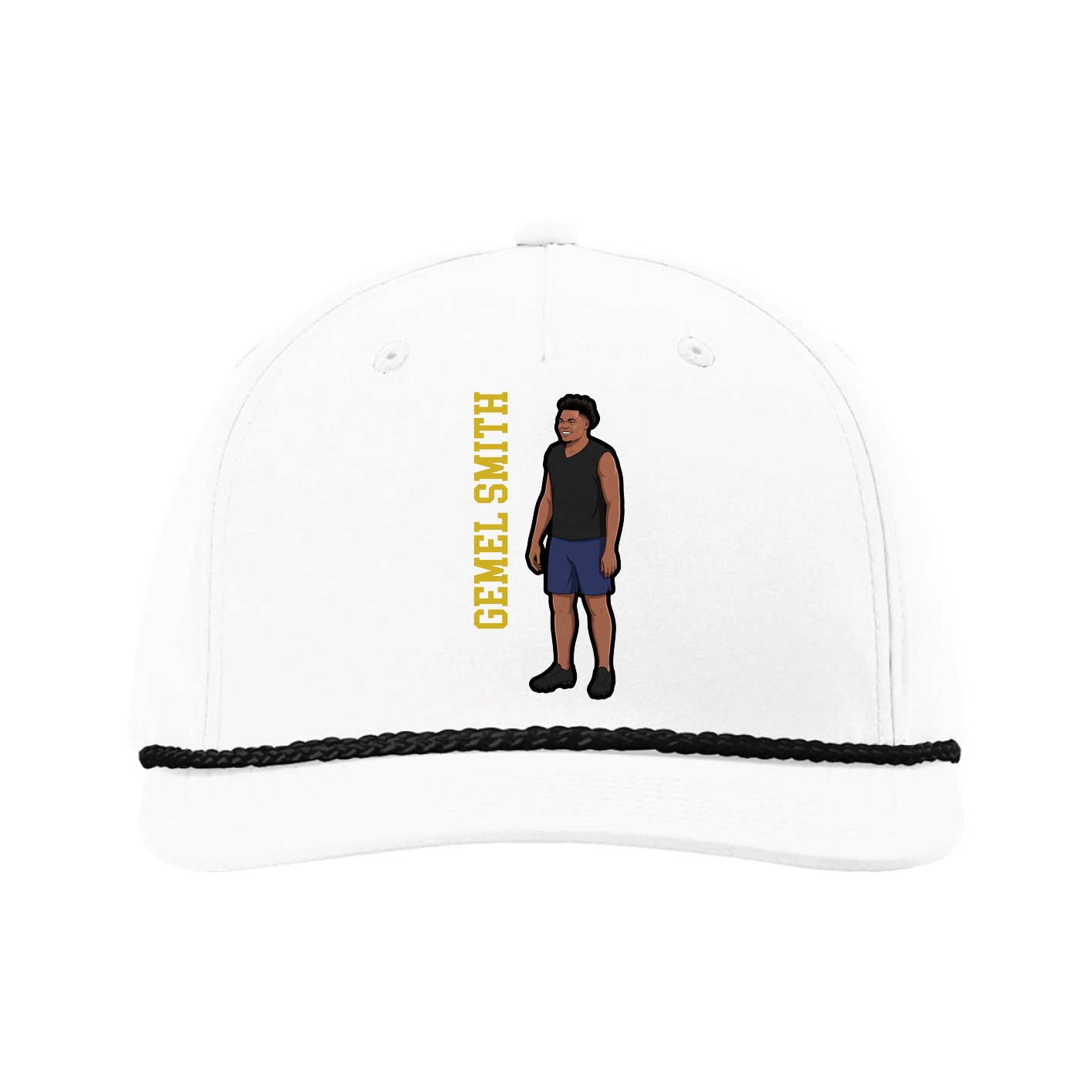 Five-Panel Classic Rope Cap — Name Vertical in White