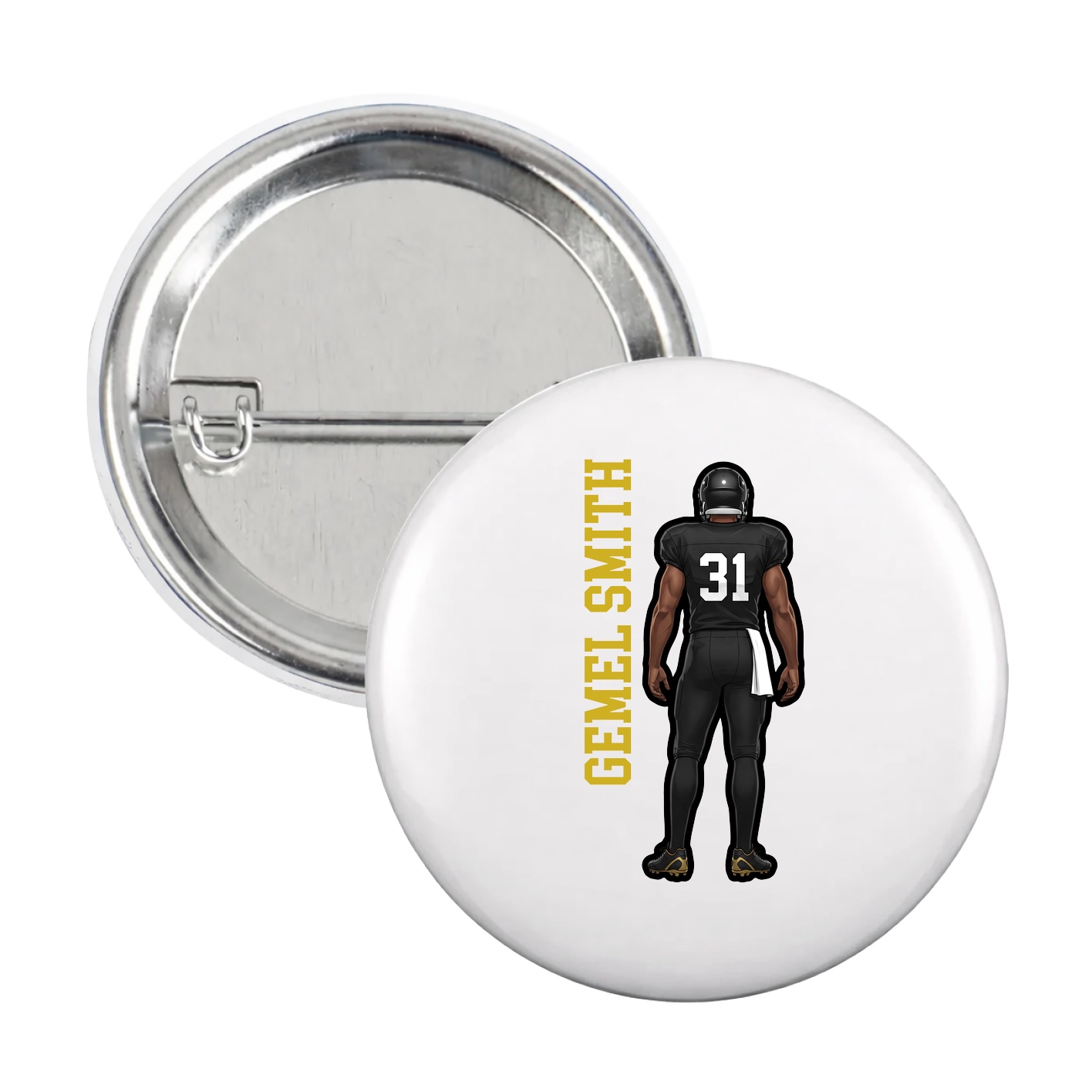 Game Day Button — Name Vertical in White