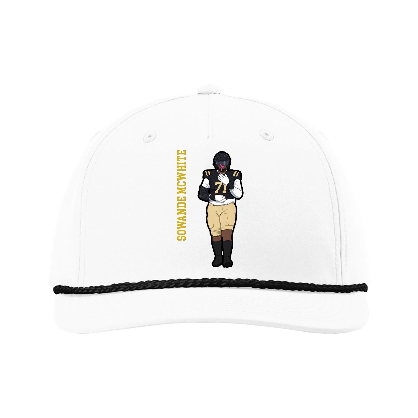 Five-Panel Classic Rope Cap — Name Vertical in White