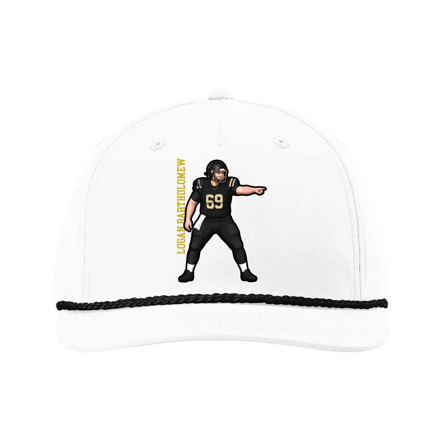 Five-Panel Classic Rope Cap — Name Vertical in White