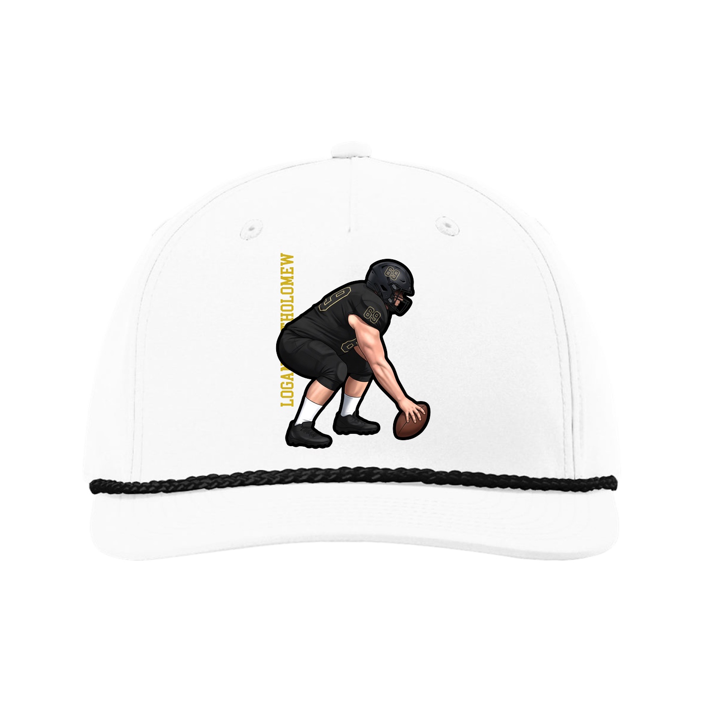Five-Panel Classic Rope Cap — Name Vertical in White
