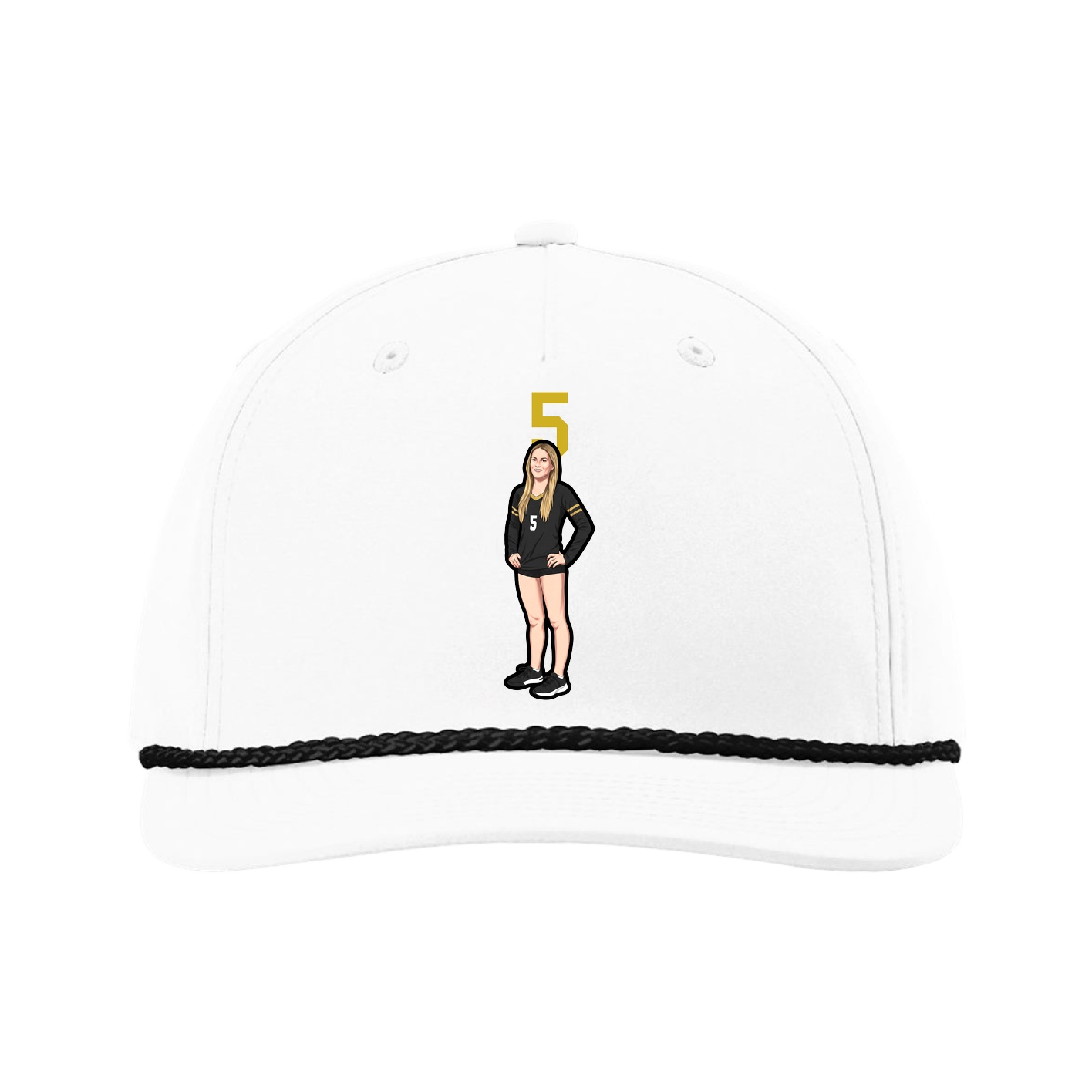 Five-Panel Classic Rope Cap — Number Top in White