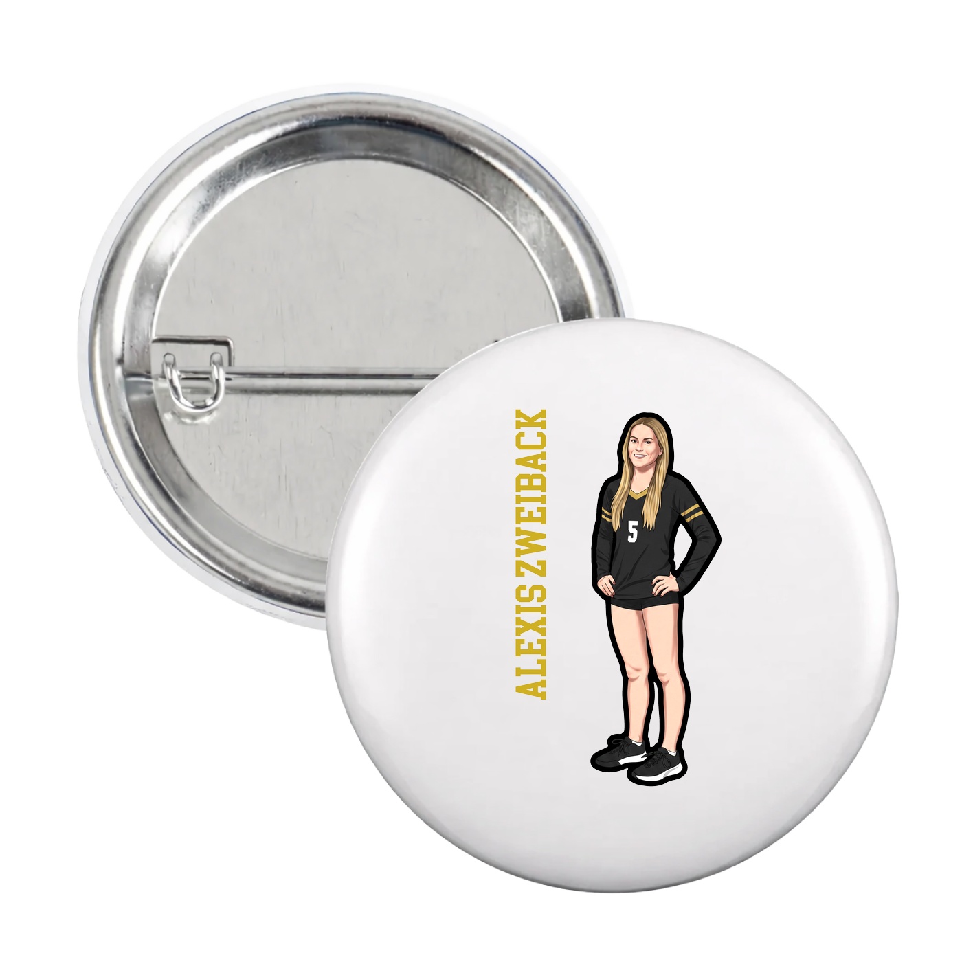Game Day Button — Name Vertical in White