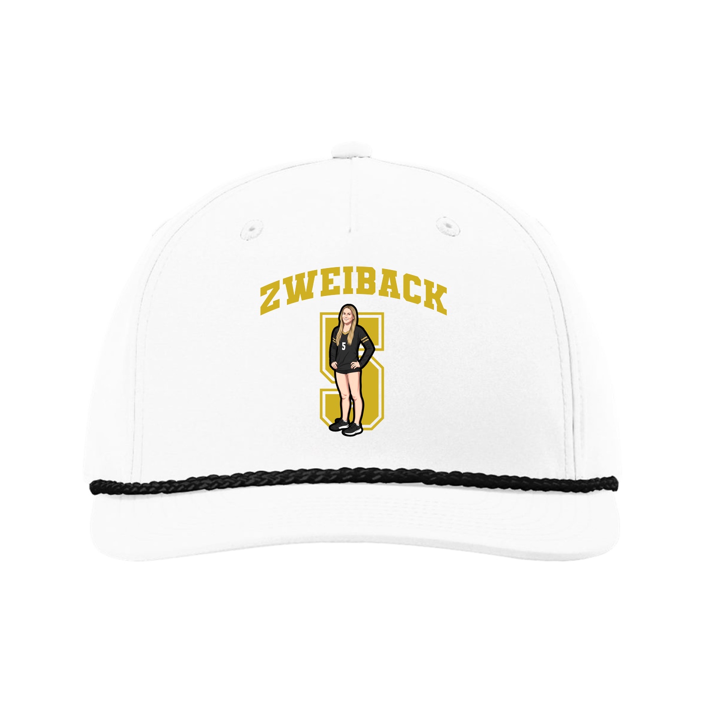 Five-Panel Classic Rope Cap — Number in White