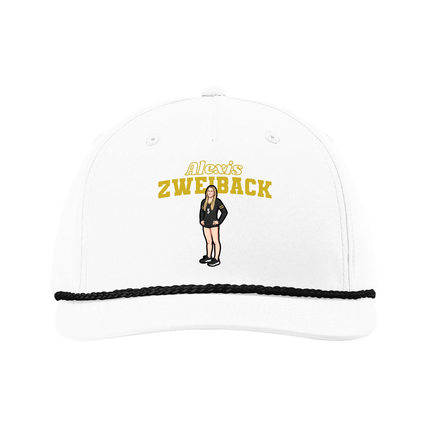 Five-Panel Classic Rope Cap — Name Arch in White