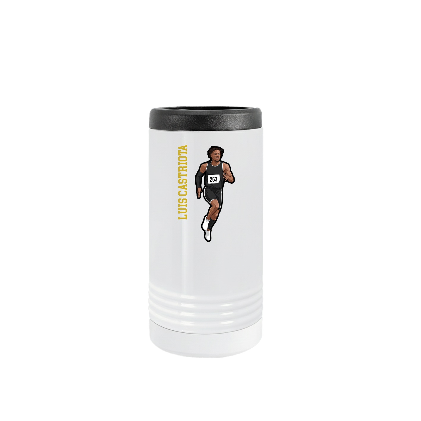 Slim Beverage Holder — Name Vertical in White