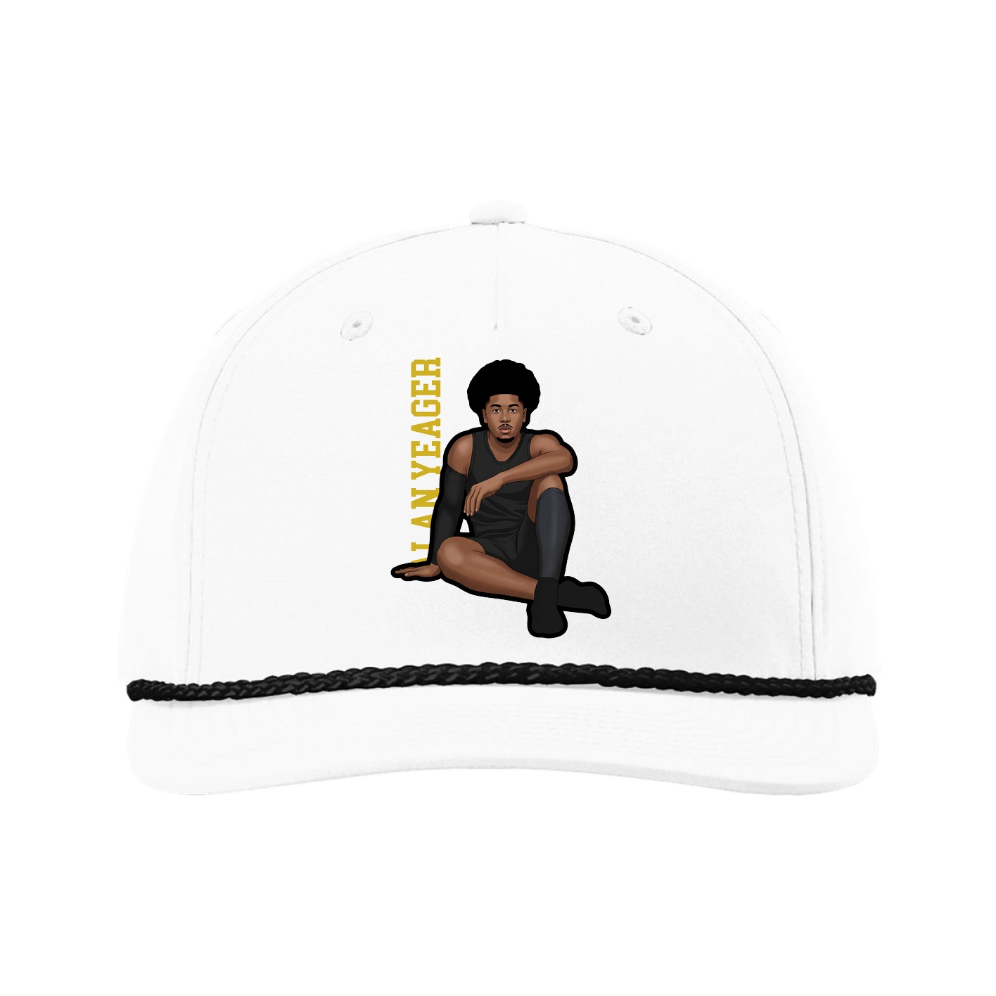 Five-Panel Classic Rope Cap — Name Vertical in White