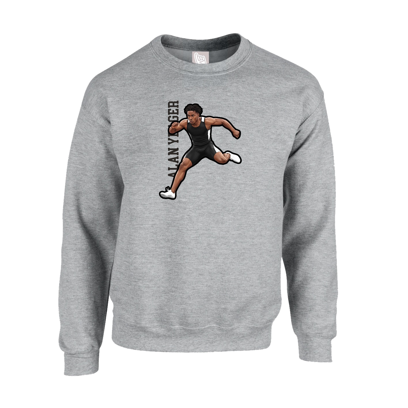 Fleece Crew — Name Vertical in Grey