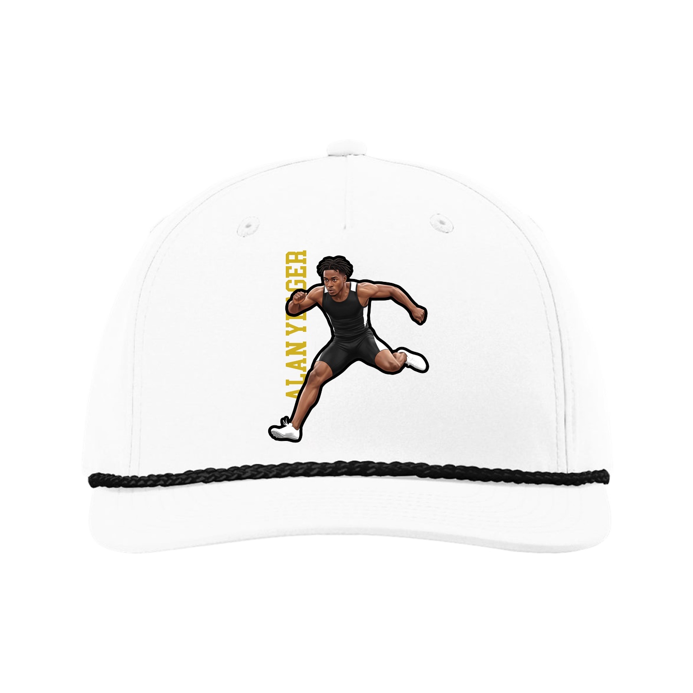 Five-Panel Classic Rope Cap — Name Vertical in White