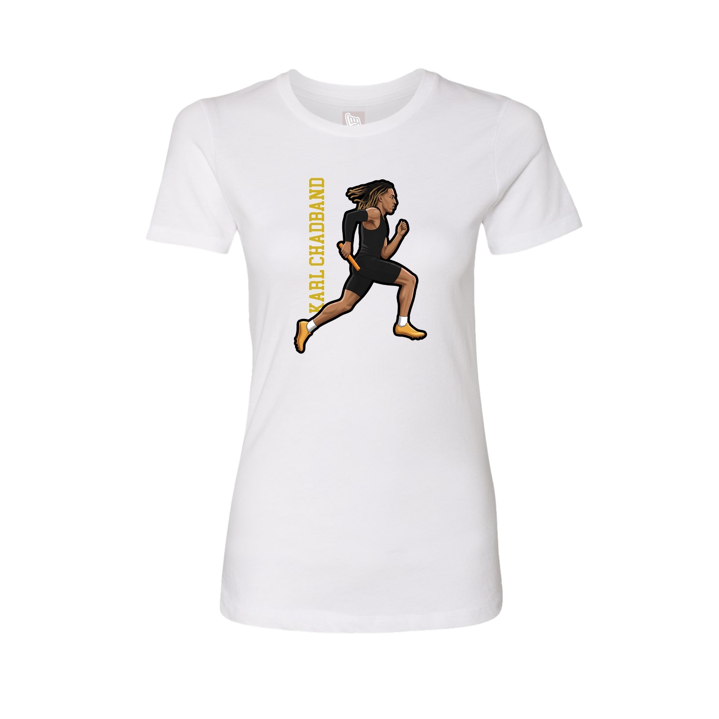 Fitted Women's Tee — Name Vertical in White