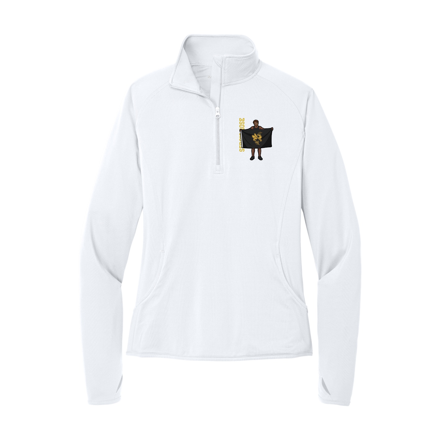 Women's Q-Zip Pullover — Name Vertical in White