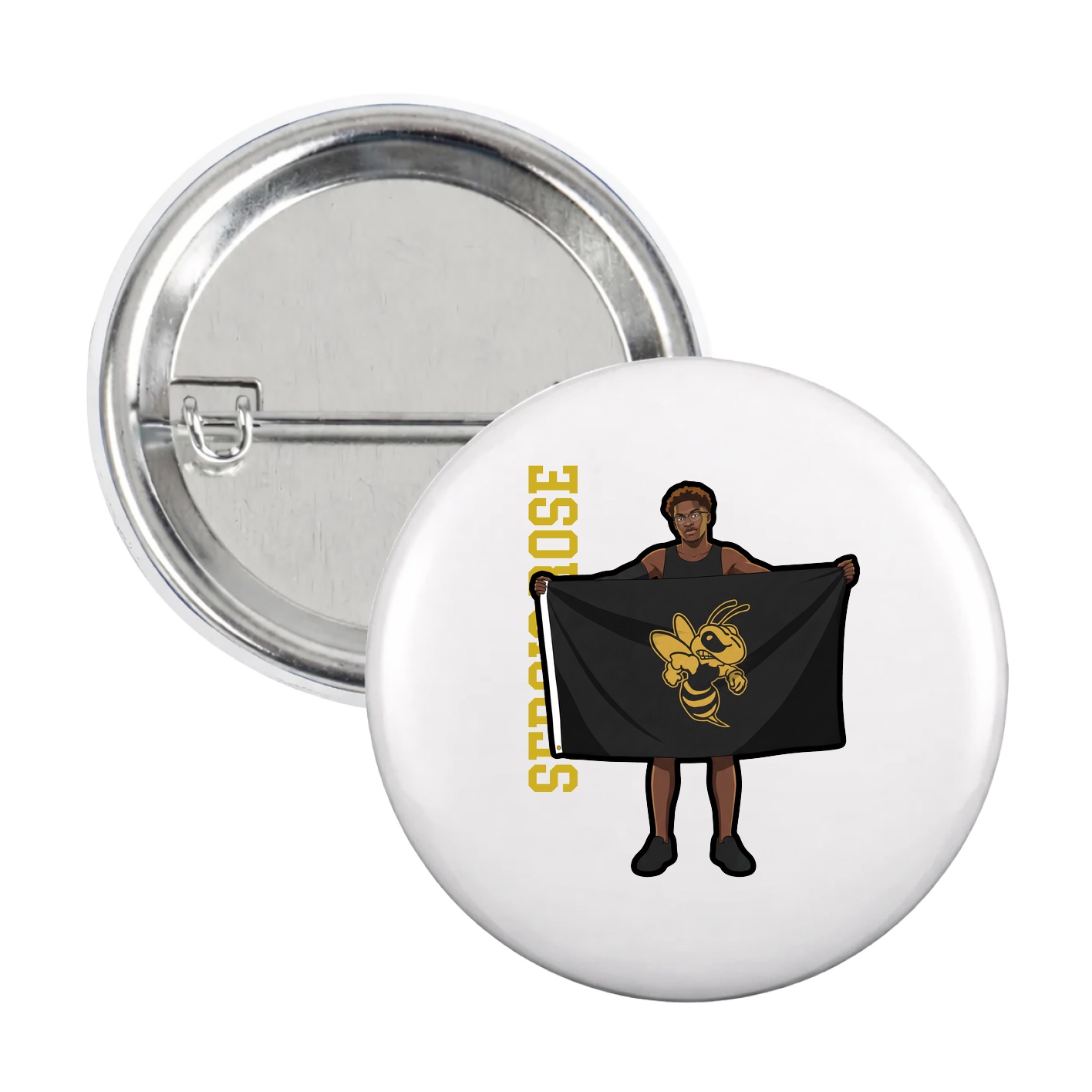 Game Day Button — Name Vertical in White