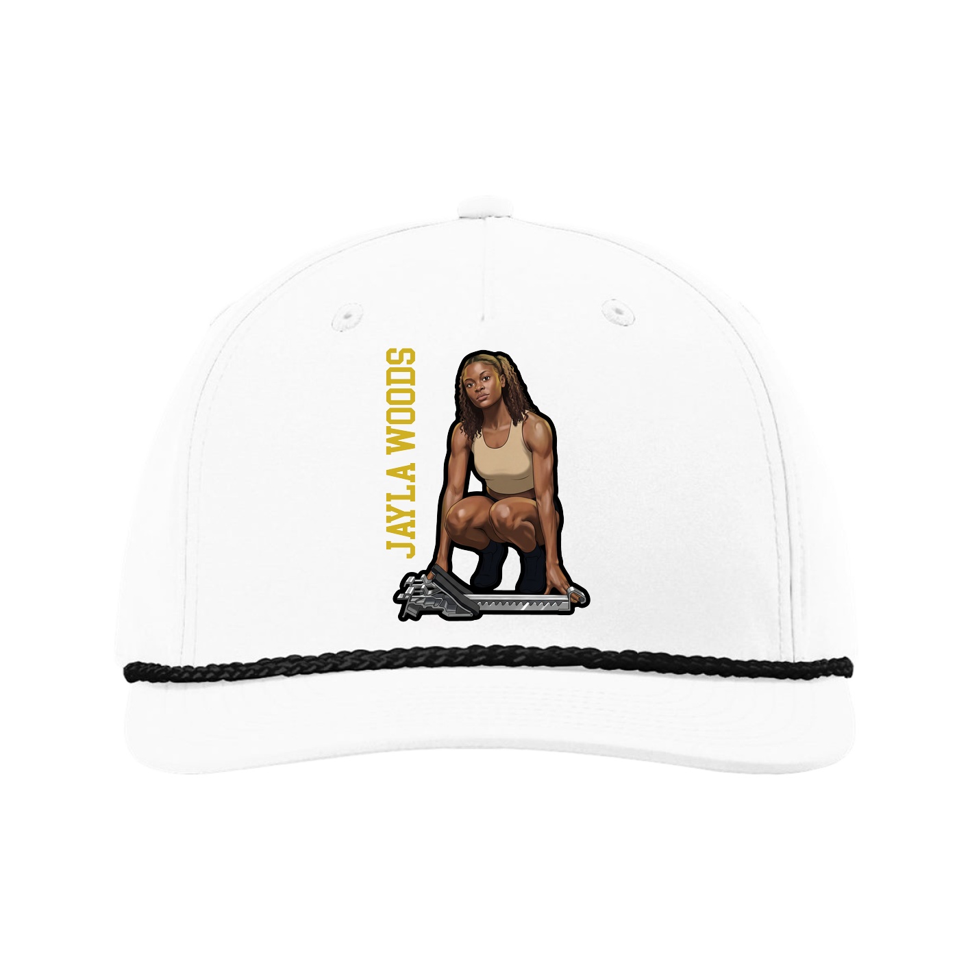 Five-Panel Classic Rope Cap — Name Vertical in White