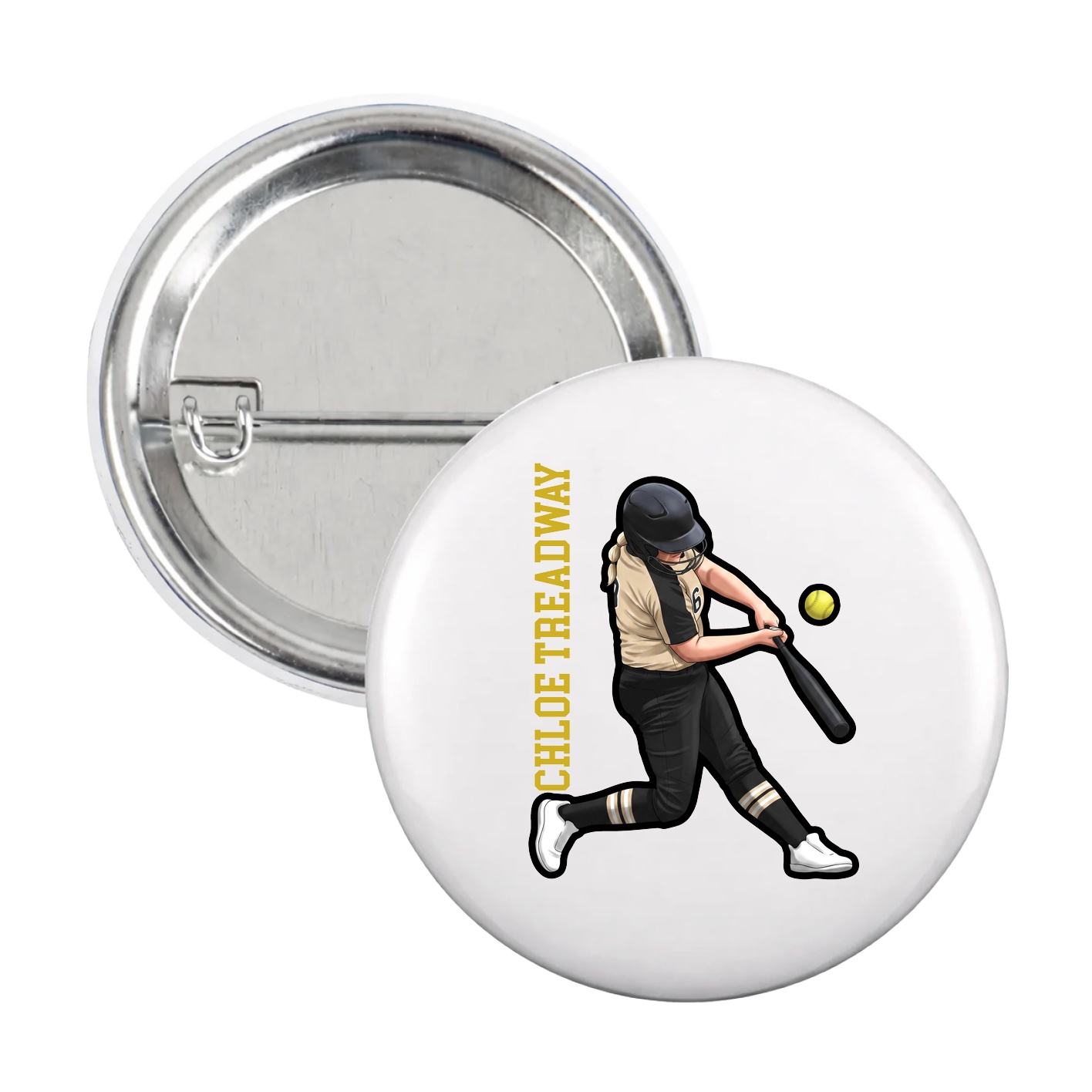 Game Day Button — Name Vertical in White