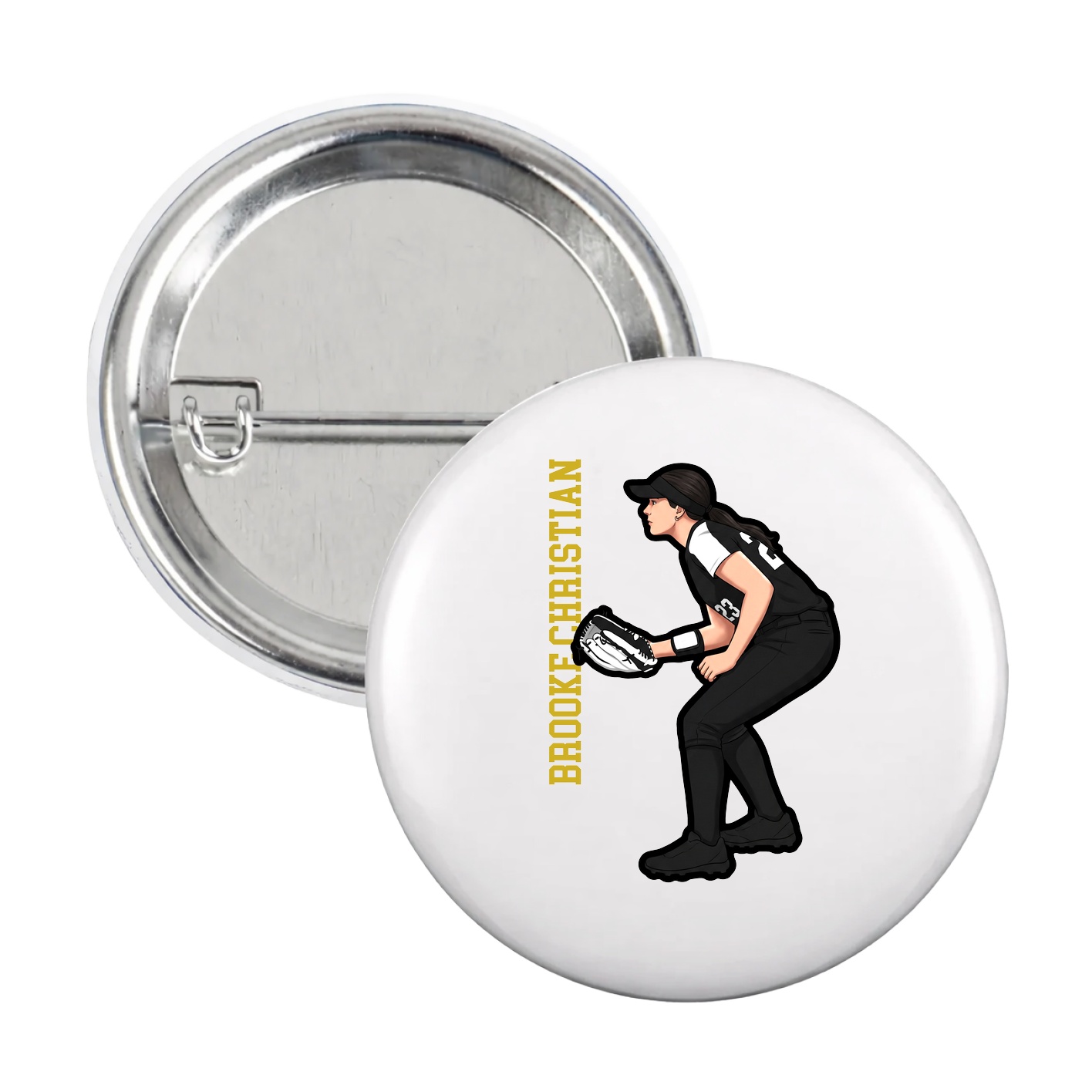 Game Day Button — Name Vertical in White