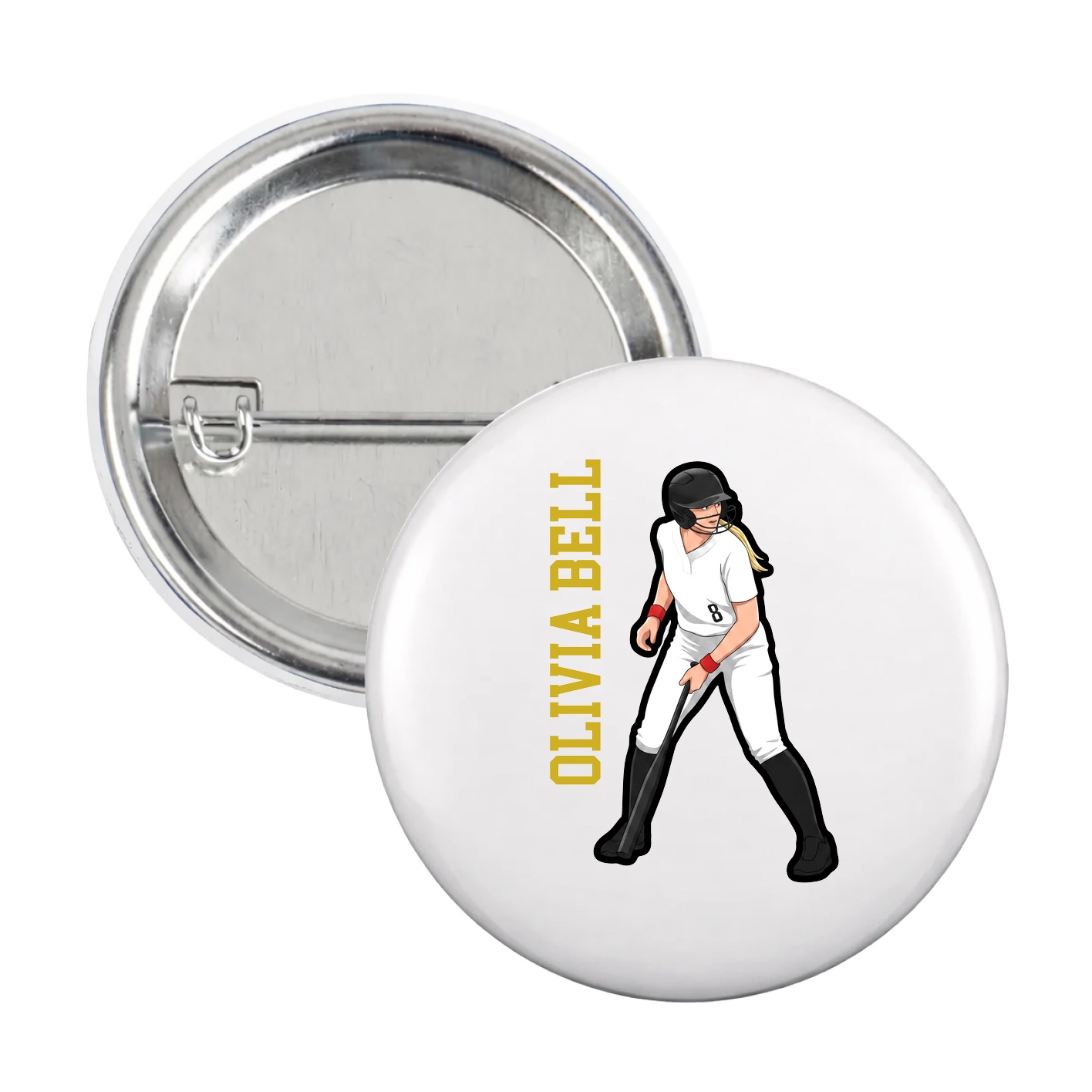 Game Day Button — Name Vertical in White