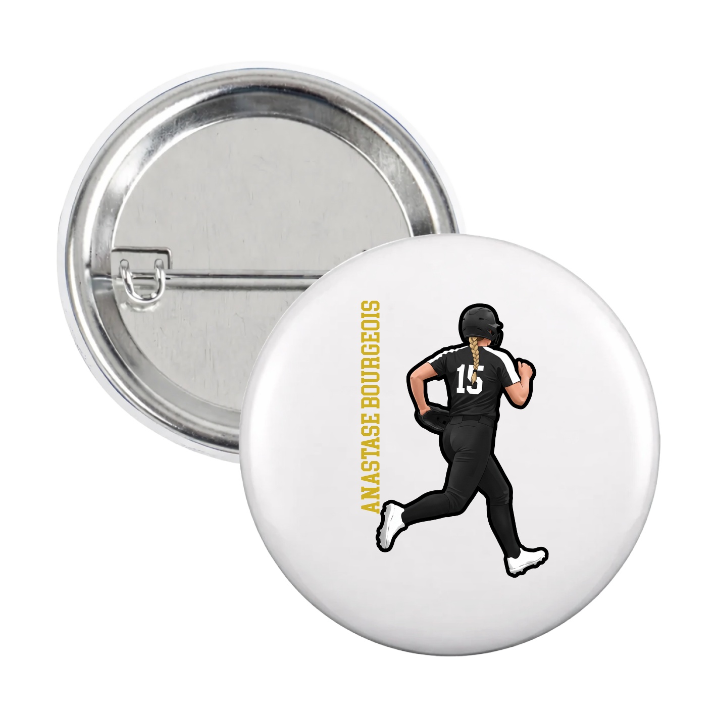 Game Day Button — Name Vertical in White