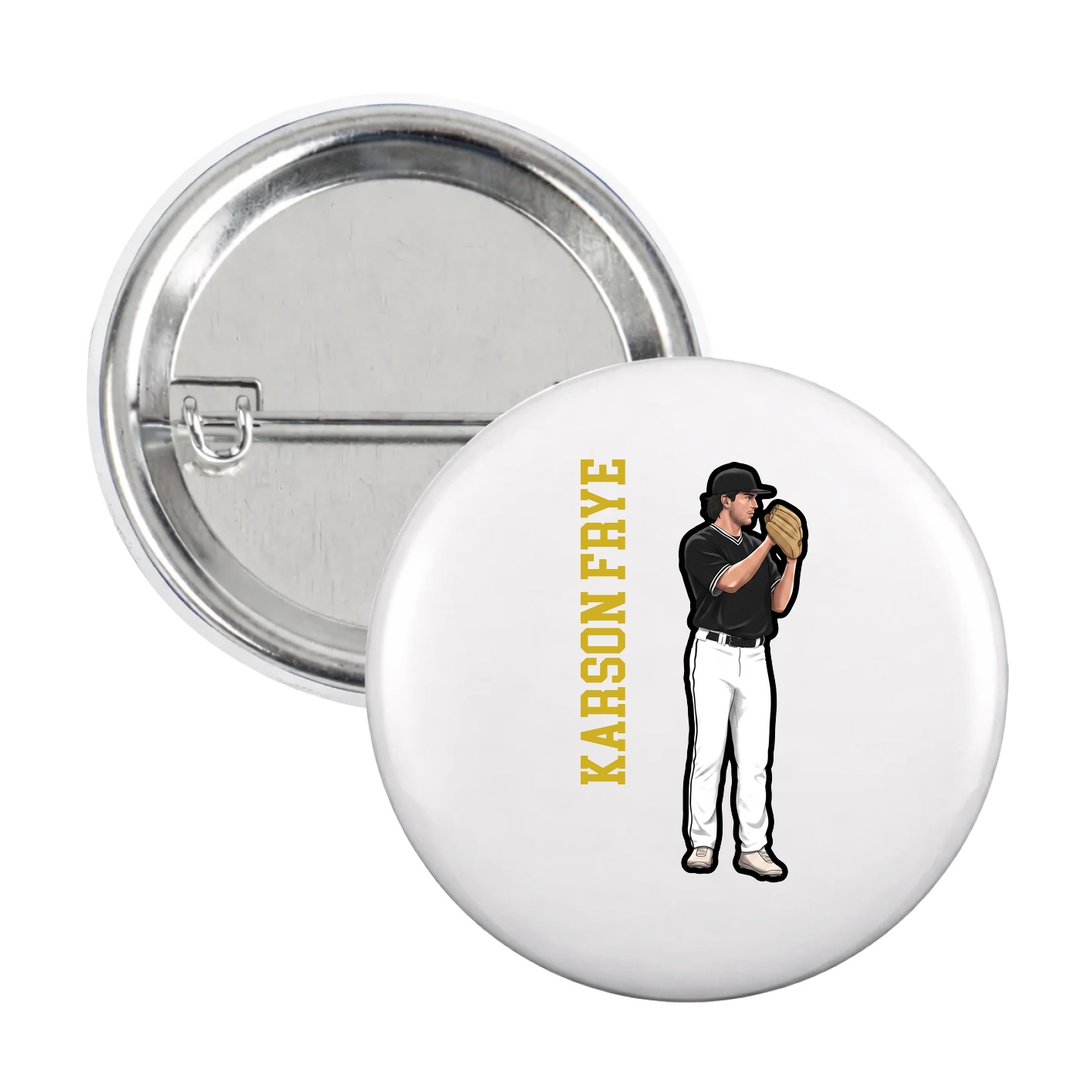 Game Day Button — Name Vertical in White