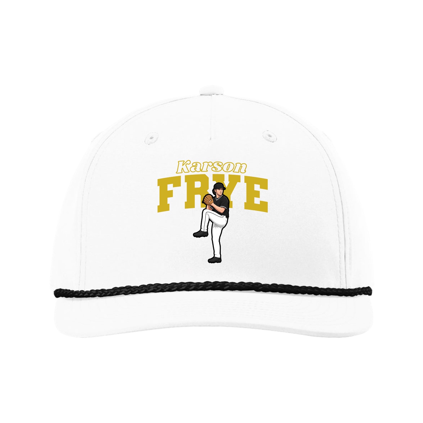 Five-Panel Classic Rope Cap — Name Arch in White