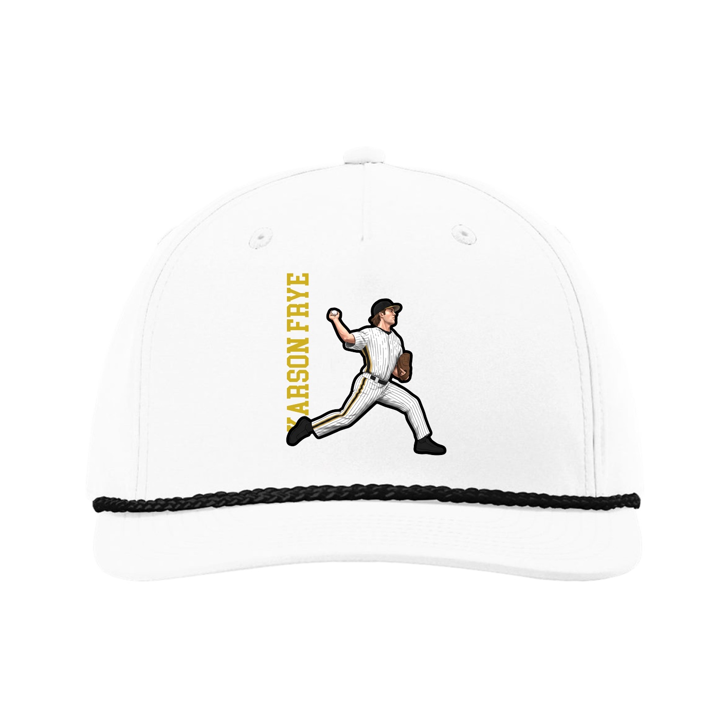Five-Panel Classic Rope Cap — Name Vertical in White