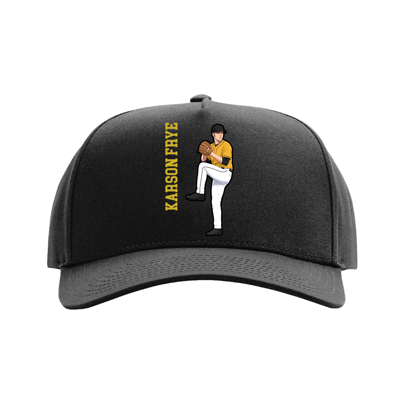 Full Fabric Five-Panel Champ Cap — Name Vertical in Black