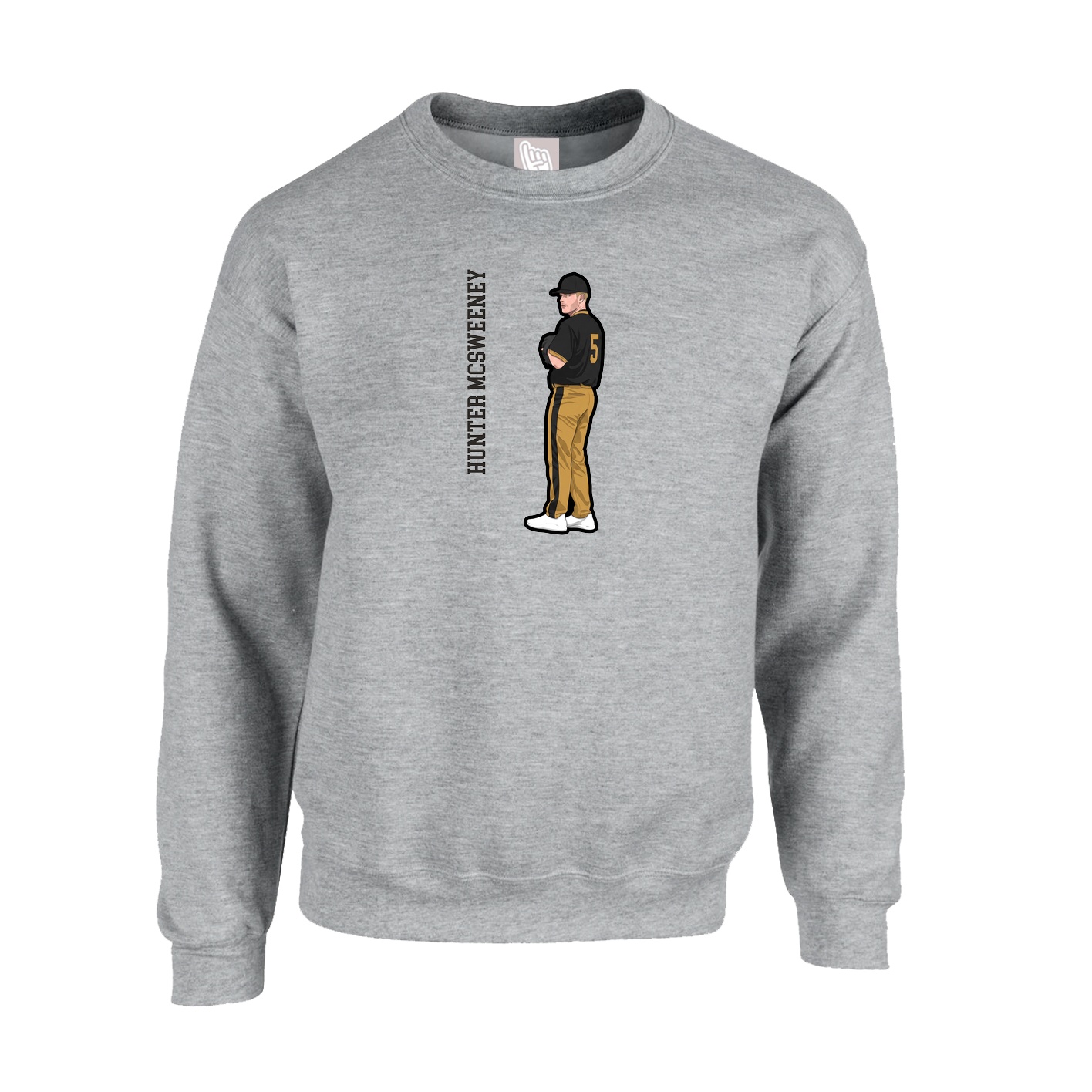 Fleece Crew — Name Vertical in Grey