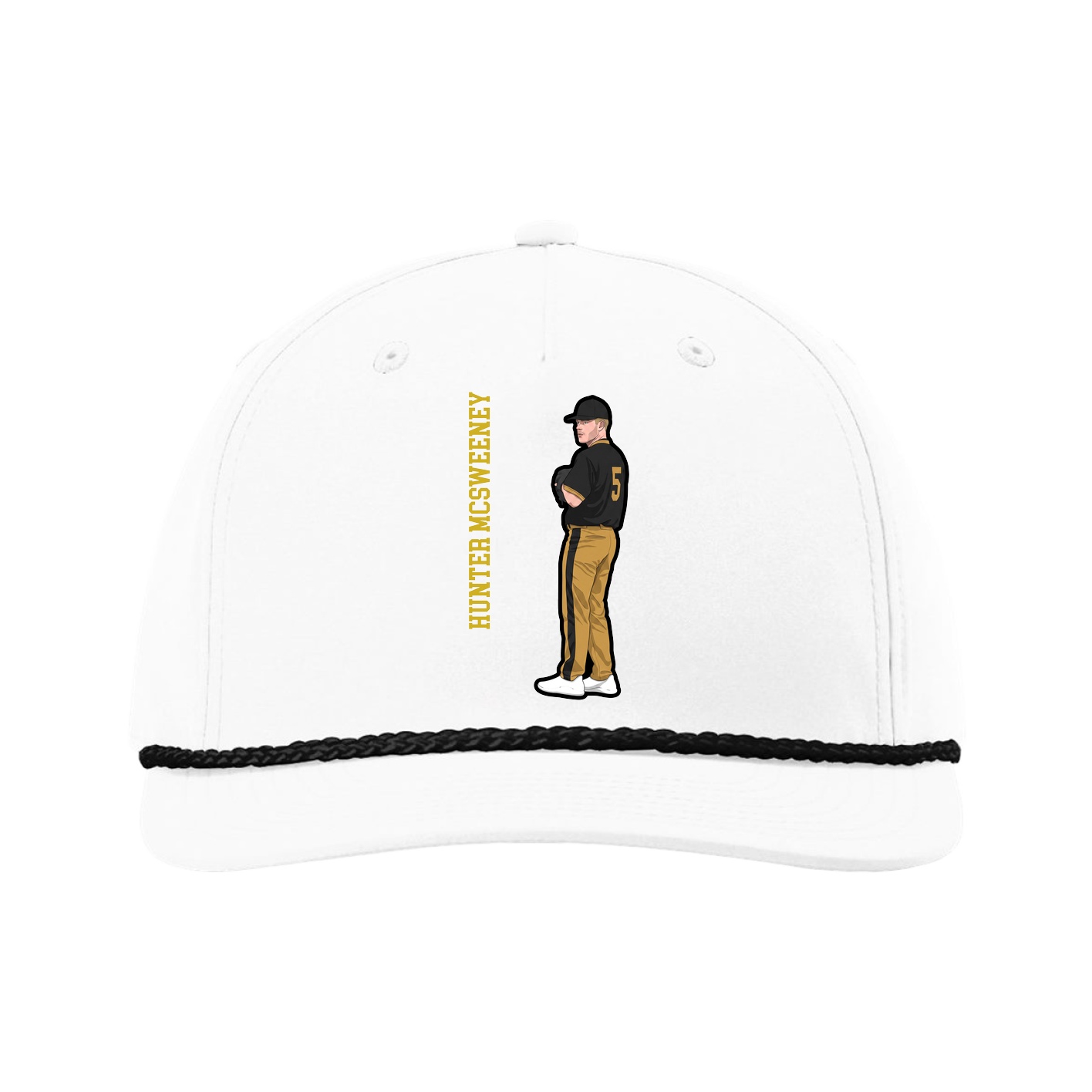 Five-Panel Classic Rope Cap — Name Vertical in White