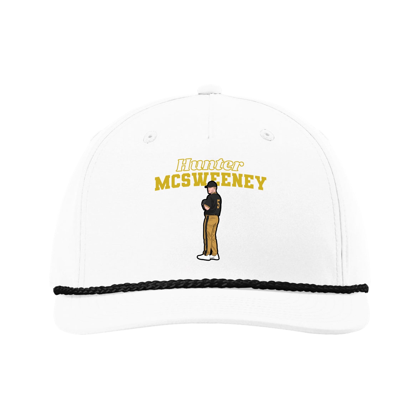 Five-Panel Classic Rope Cap — Name Arch in White