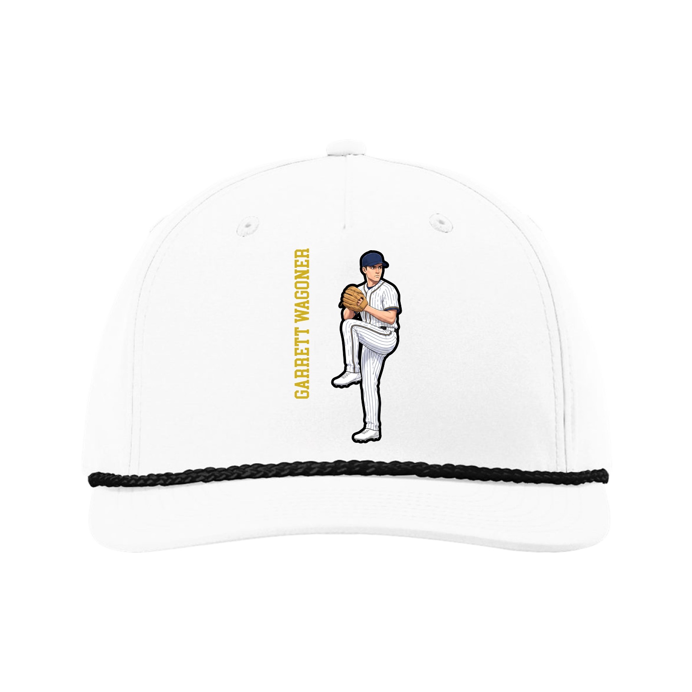 Five-Panel Classic Rope Cap — Name Vertical in White