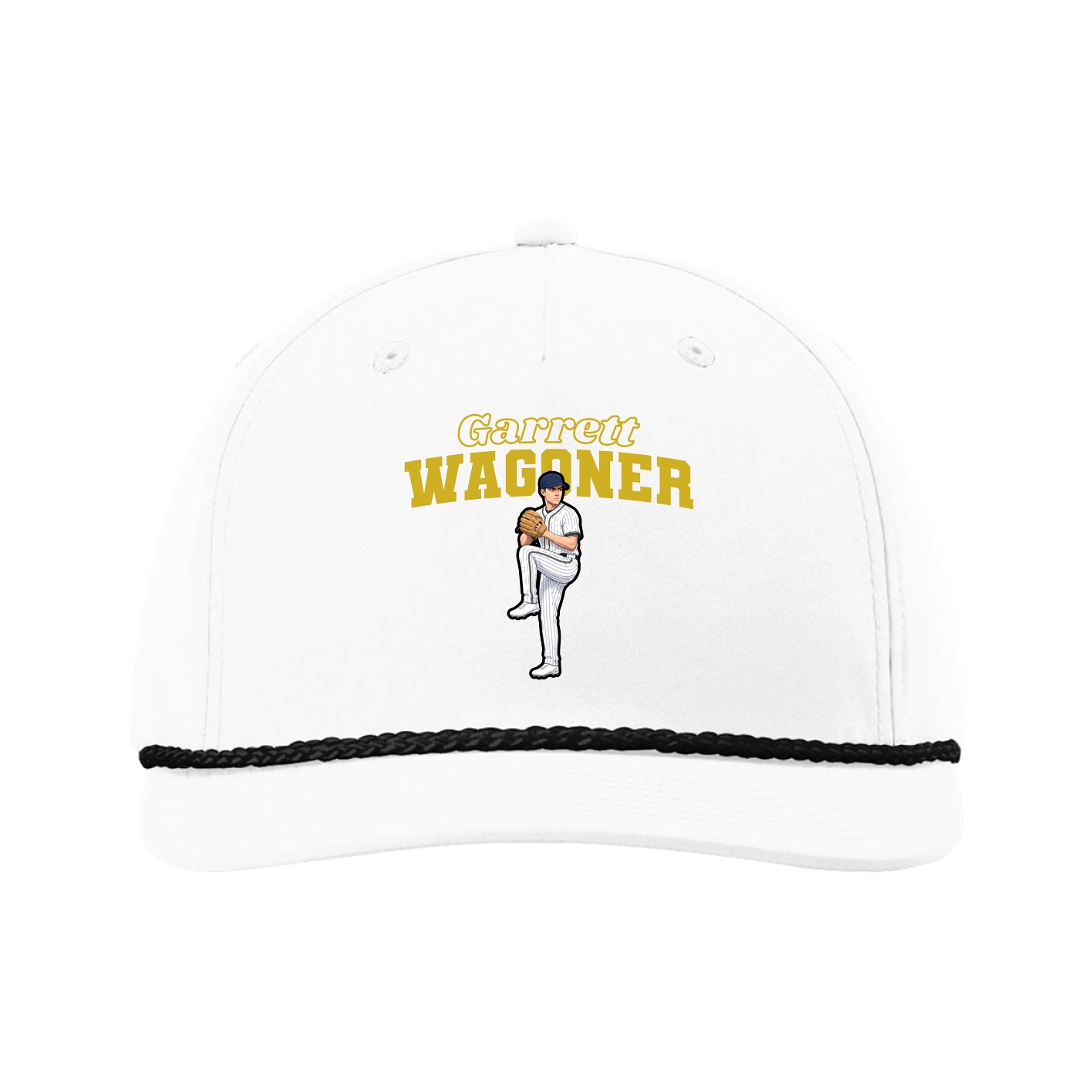 Five-Panel Classic Rope Cap — Name Arch in White