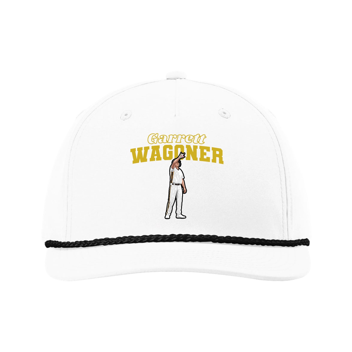 Five-Panel Classic Rope Cap — Name Arch in White