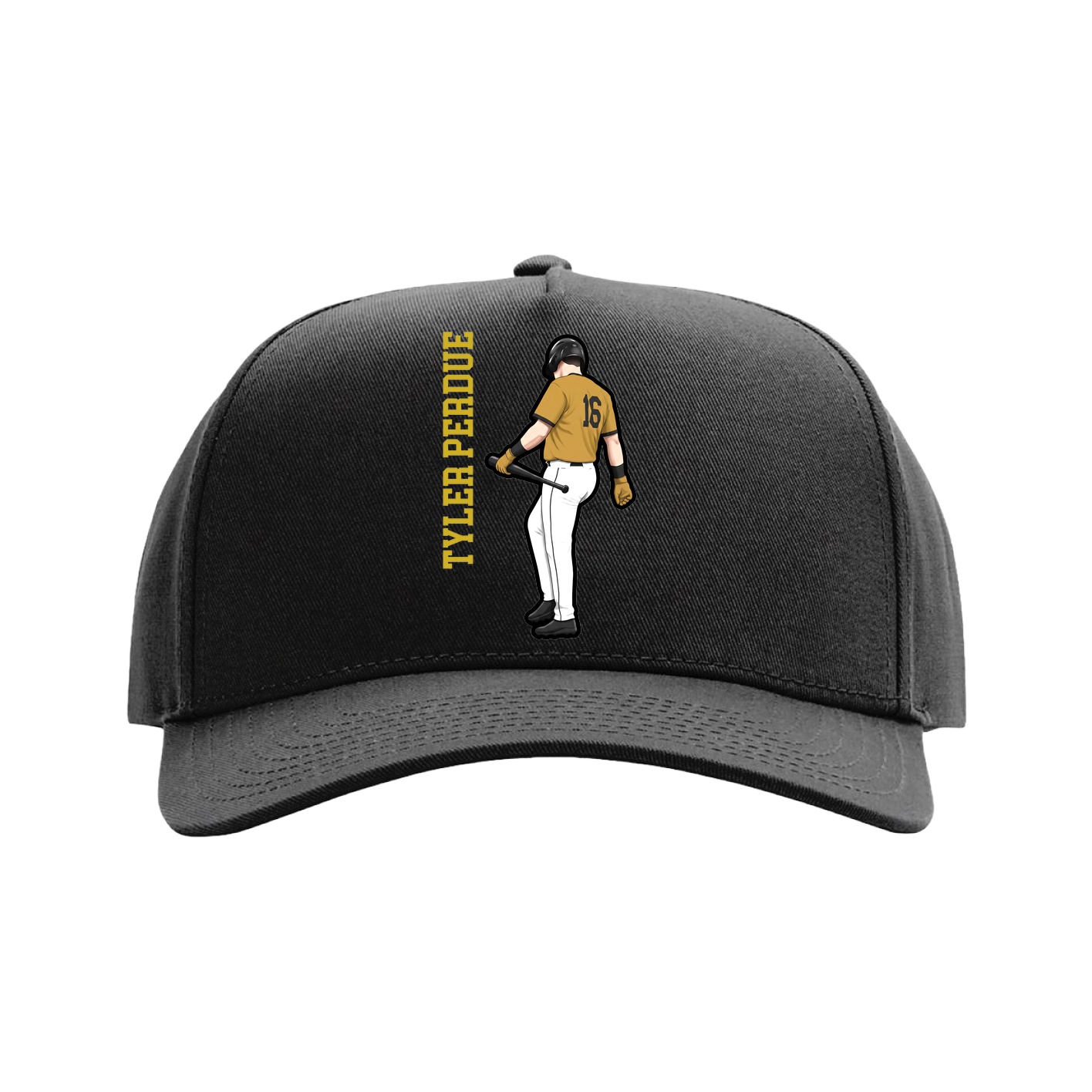 Full Fabric Five-Panel Champ Cap — Name Vertical in Black