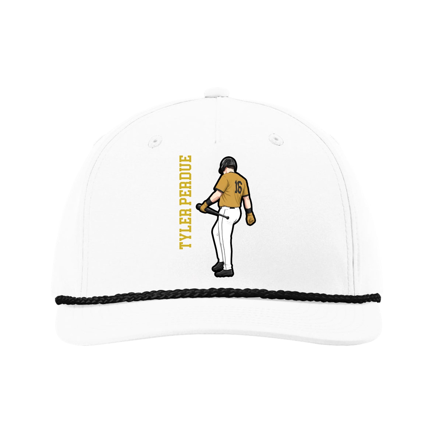 Five-Panel Classic Rope Cap — Name Vertical in White