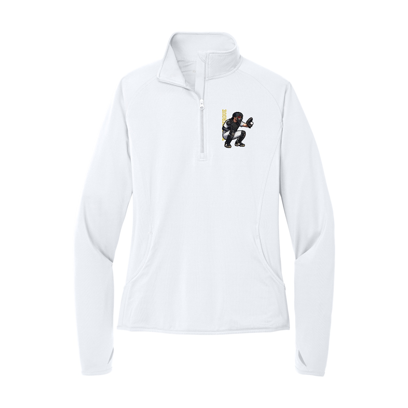 Women's Q-Zip Pullover — Name Vertical in White