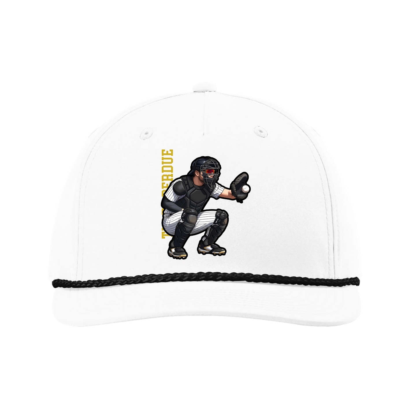 Five-Panel Classic Rope Cap — Name Vertical in White