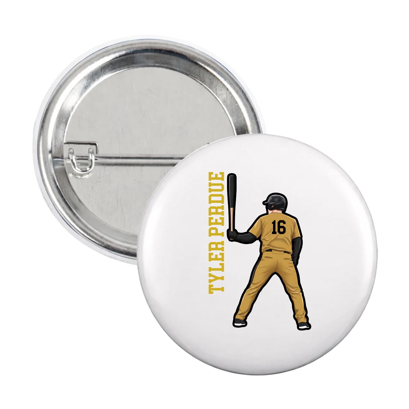 Game Day Button — Name Vertical in White