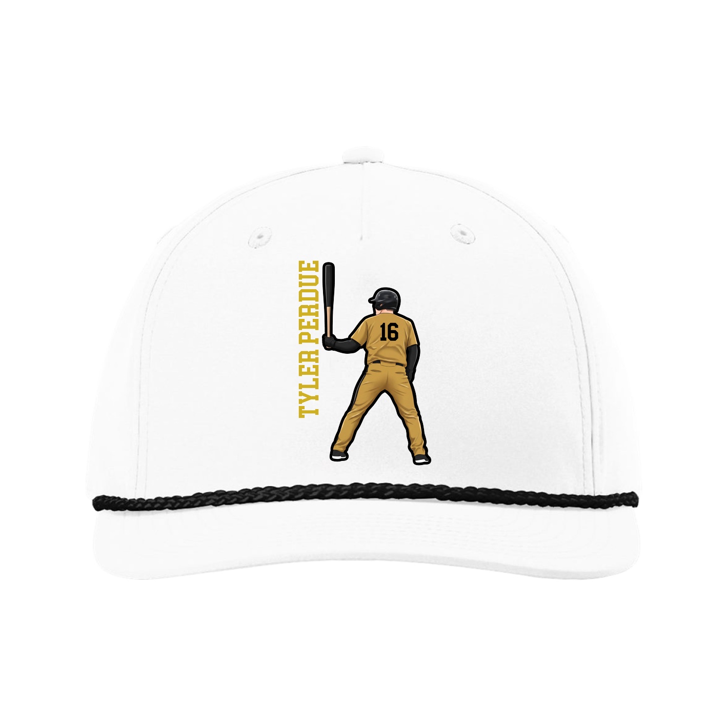 Five-Panel Classic Rope Cap — Name Vertical in White