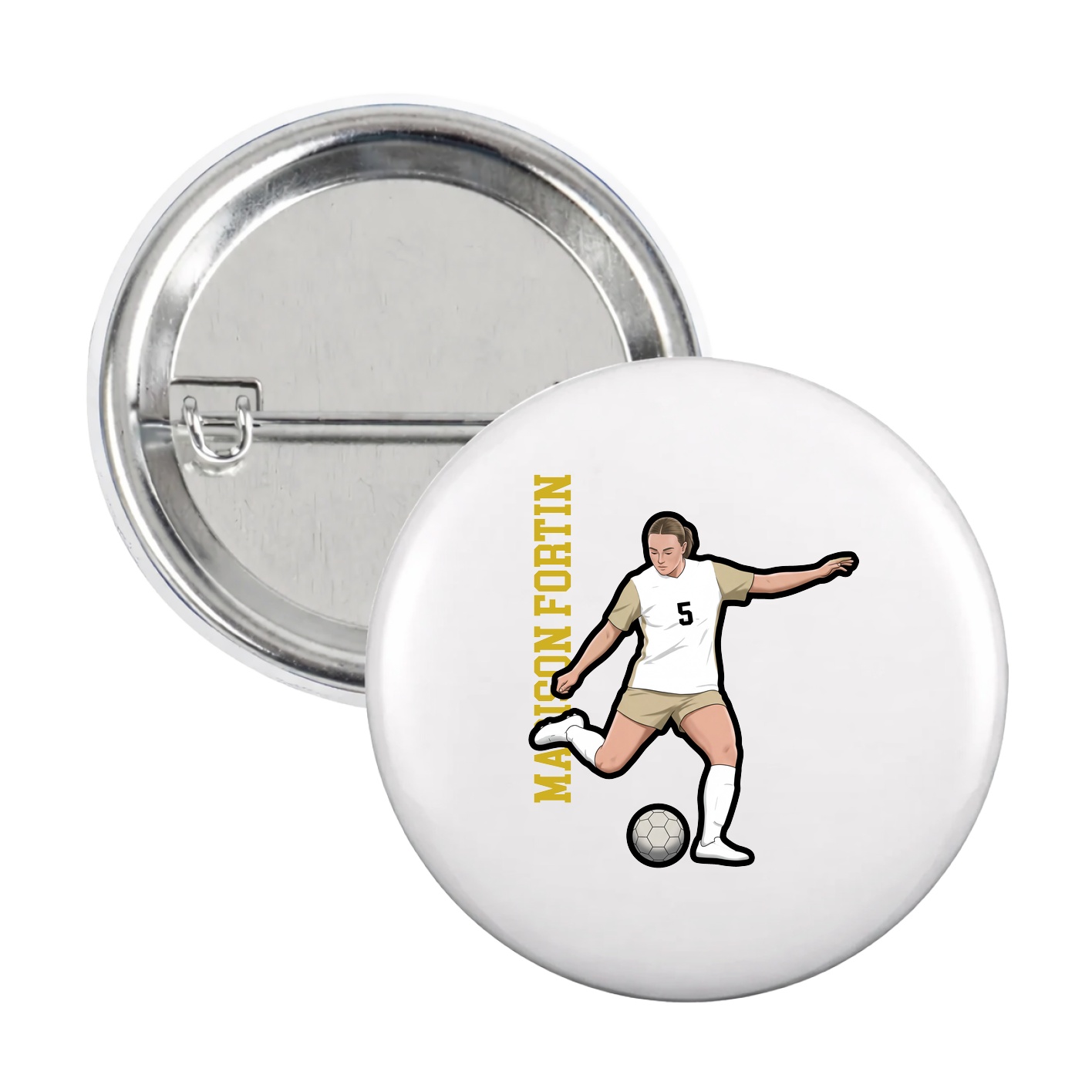 Game Day Button — Name Vertical in White