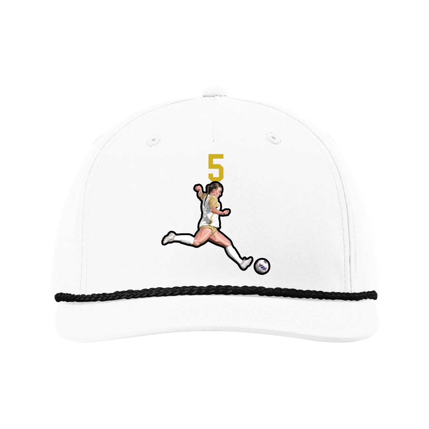 Five-Panel Classic Rope Cap — Number Top in White